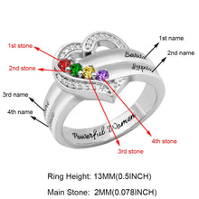 Charger l&#39;image dans la galerie, Bague familiale personnalisée avec cœurs et pierres de naissance 
