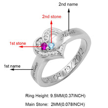 Charger l&#39;image dans la galerie, Bague familiale personnalisée avec cœurs et pierres de naissance 
